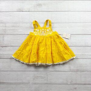 Tommy Bahama Girls Yellow Sun Top White Floral Embroidery Tiered NWT 4T